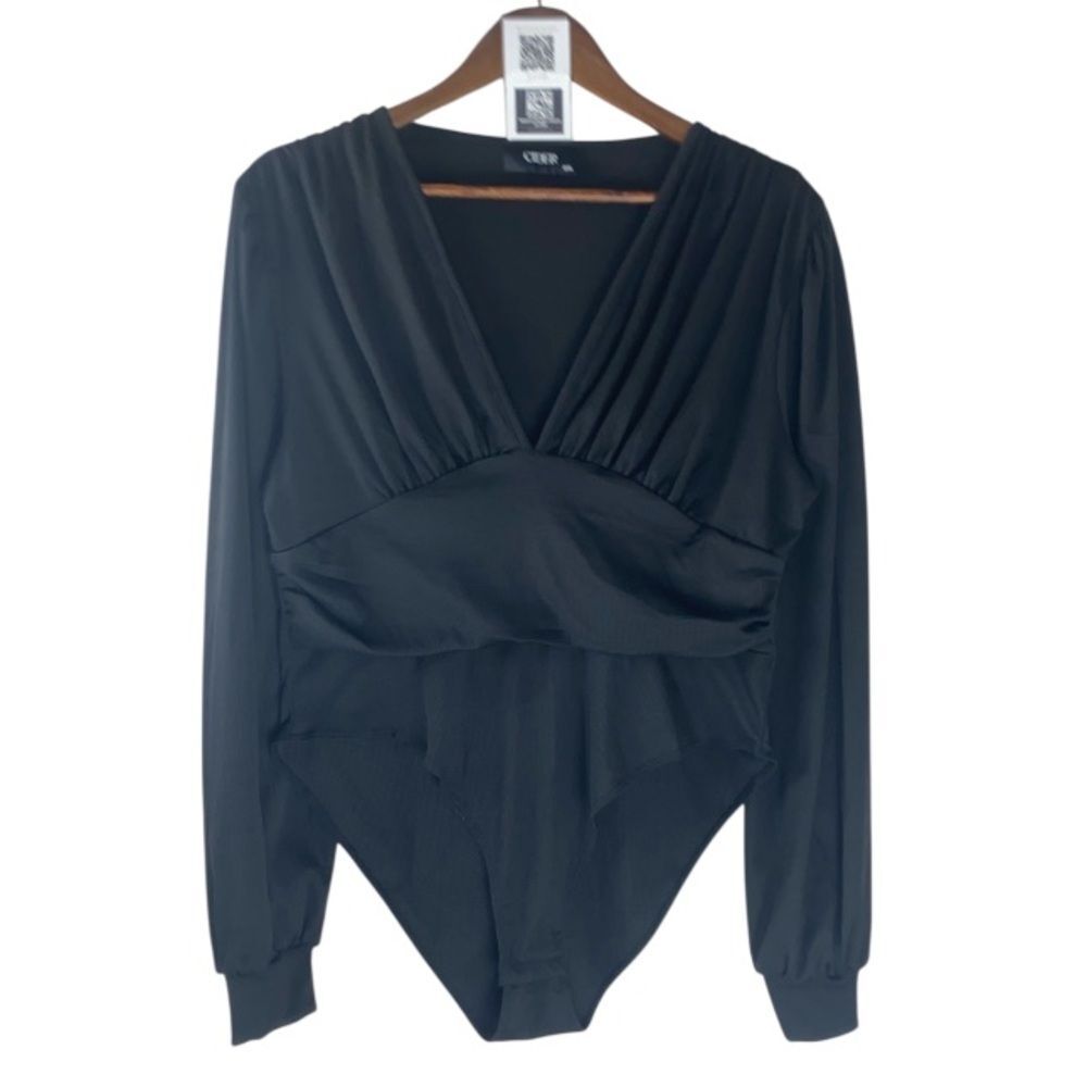 Cider Black V-Neck Long Sleeve Bodysuit // XL